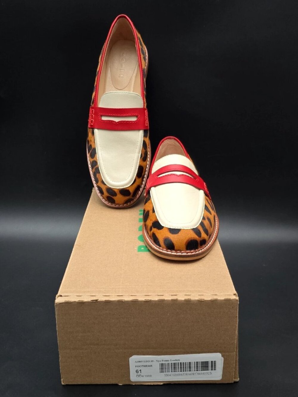 Boden Nya White Leopard Red Slip-on Penny Loafers Women's Size US 8 EU 39 NEW - Picture 10 of 12
